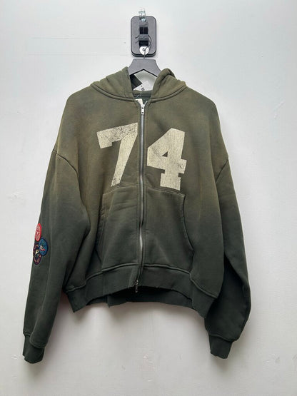 Preowned 74 Is War Olive Green Zip Hoodie sz.M