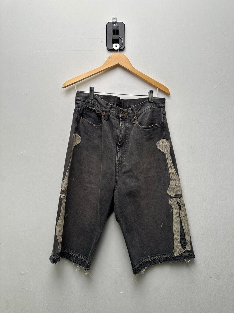 Preowned Kapital Black Washed Bone Shorts Sz.32