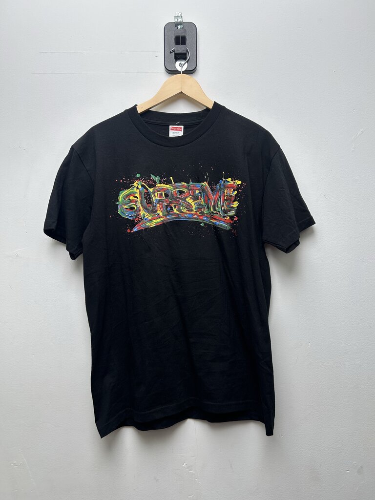 New Supreme Black Paint Splatter Logo Tee Sz.Medium
