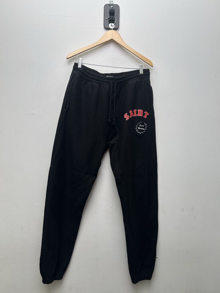 Preowned Saint Micheals Black Red Small Logo Sweatpants Sz.Medium