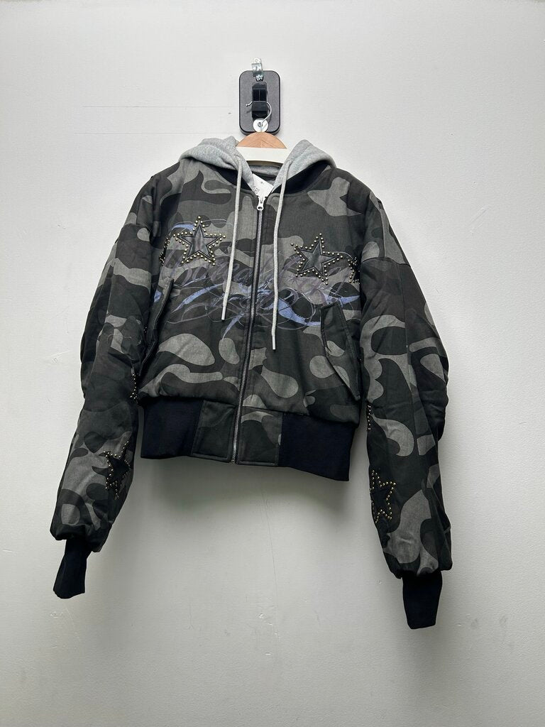 New Boredom Kills Black Grey Camo Star Jacket Sz.Small