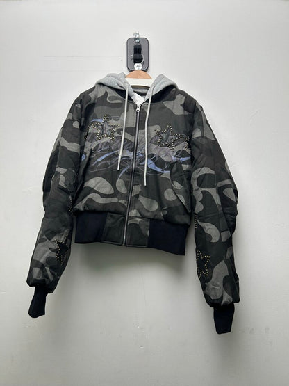New Boredom Kills Black Grey Camo Star Jacket Sz.Small