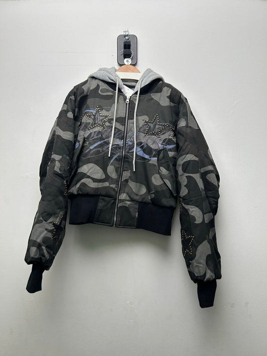 New Boredom Kills Black Grey Camo Star Jacket Sz.Small