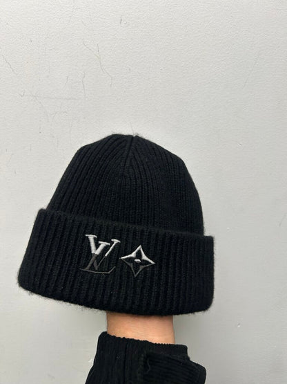 Preowned Louis Vuitton Black Grey Half Logo Beanie