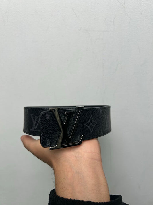 Preowned Louis Vuitton Black Grey Monogram Silver Buckle Belt Sz.36