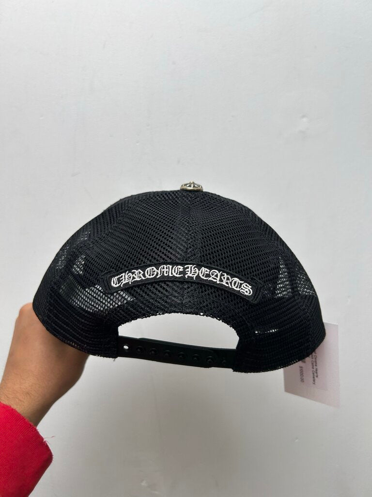 Preowned Chrome Hearts Leather Patch Camo Cemetery Black Trucker