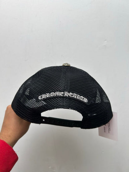 Preowned Chrome Hearts Leather Patch Camo Cemetery Black Trucker
