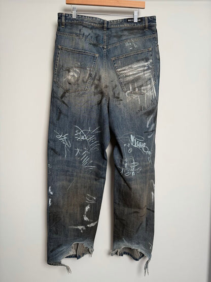 Preowned Balenciaga Graffiti Denim Blue Size M (Fits 36)