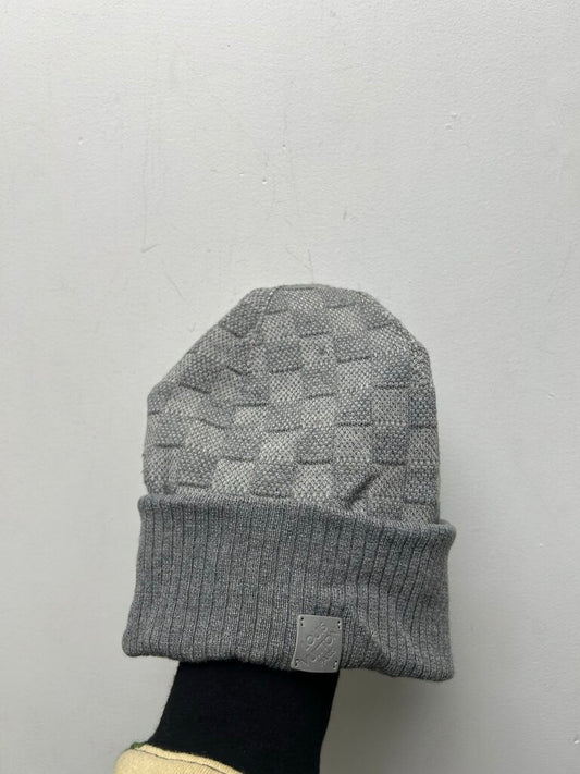 Preowned Louis Vuitton Grey Damier Leather Patch Beanie