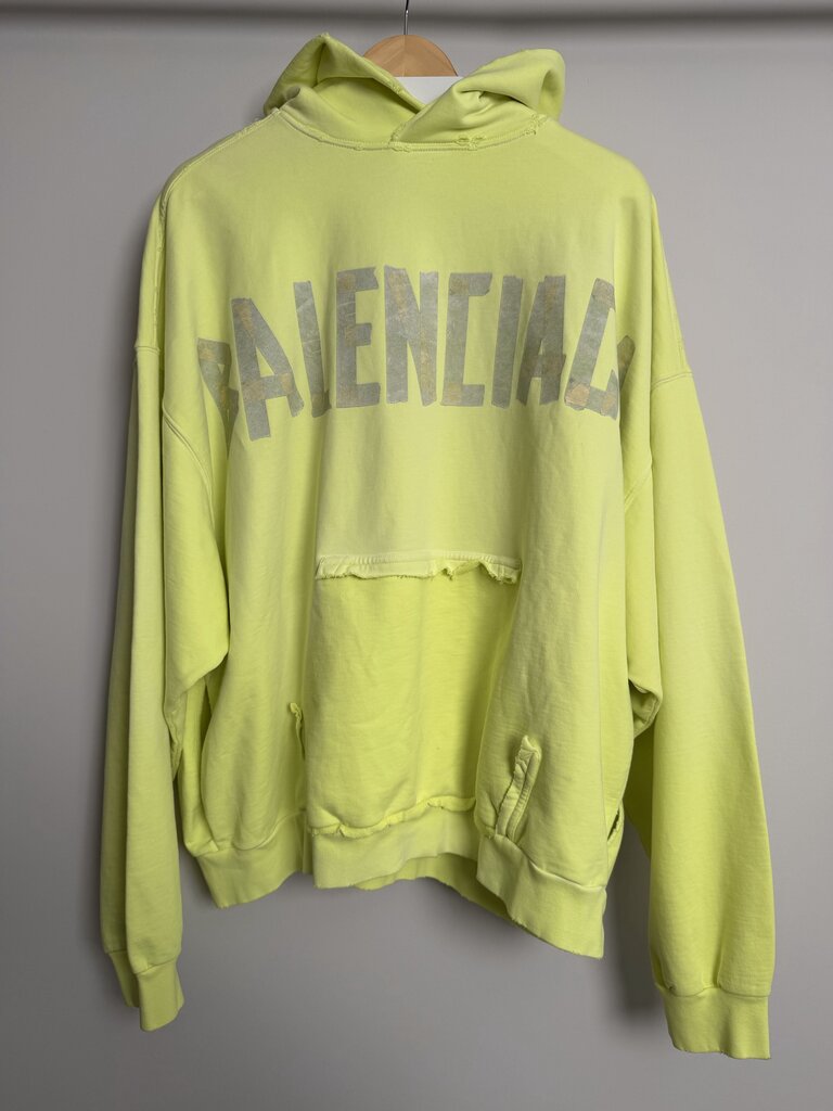 New Balenciaga Tape Logo Neon Green Hoodie Sz. L