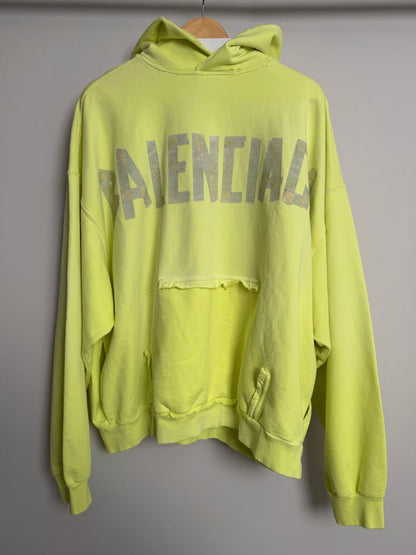 New Balenciaga Tape Logo Neon Green Hoodie Sz. L