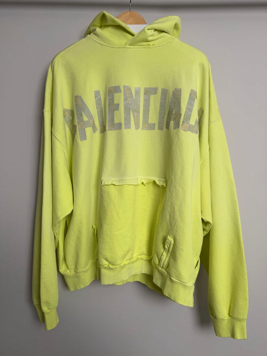 New Balenciaga Tape Logo Neon Green Hoodie Sz. L