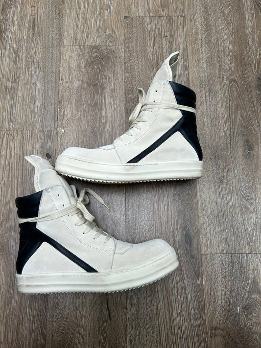Preowned Rick Owens Geobasket White Black Suede Leather Sz.42.5