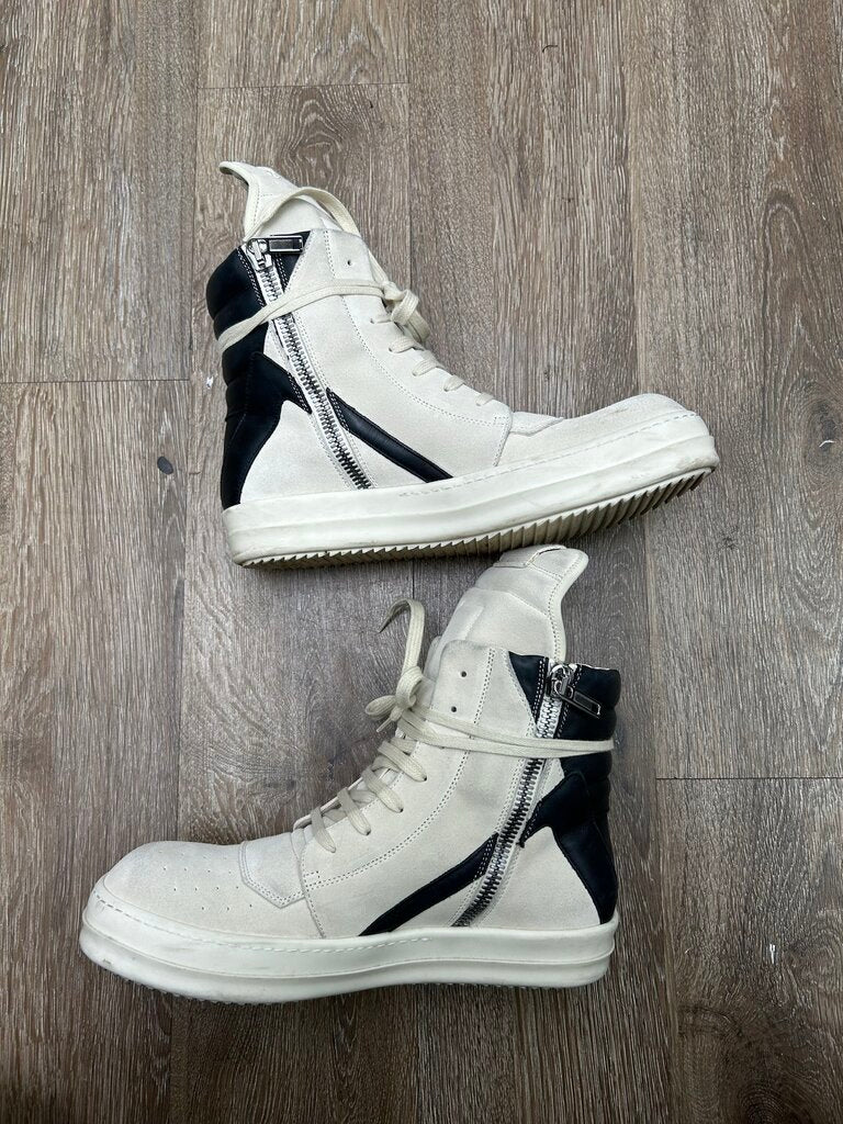 Preowned Rick Owens Geobasket White Black Suede Leather Sz.42.5