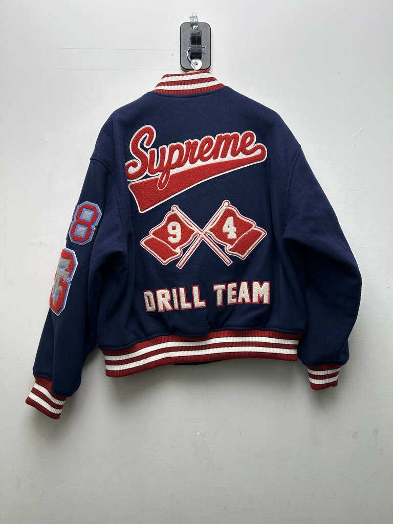 New Supreme Navy Red Drill Team Patch Varsity Jacket Sz.Large