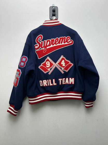 New Supreme Navy Red Drill Team Patch Varsity Jacket Sz.Large