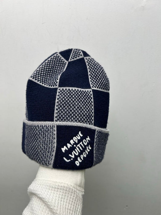 Preowned Louis Vuitton Navy Grey Marque Damier Beanie