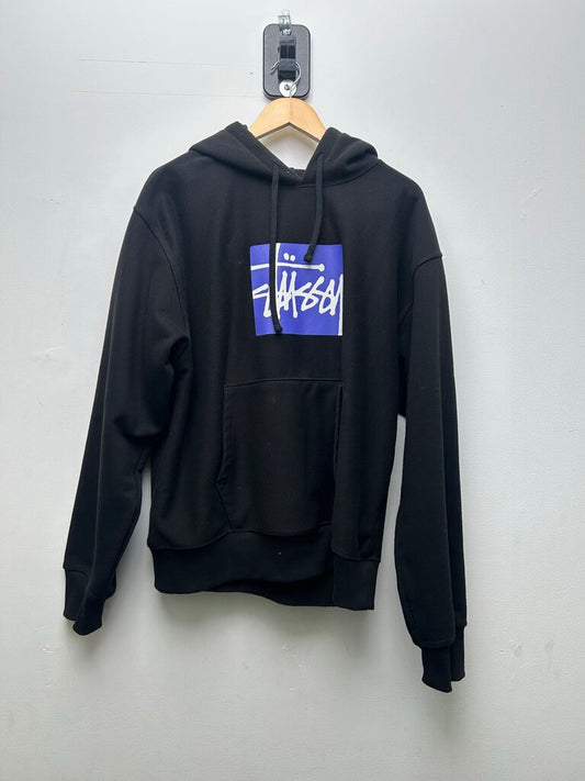 Preowned Stussy Black Blue White Logo Hoodie Sz.Large