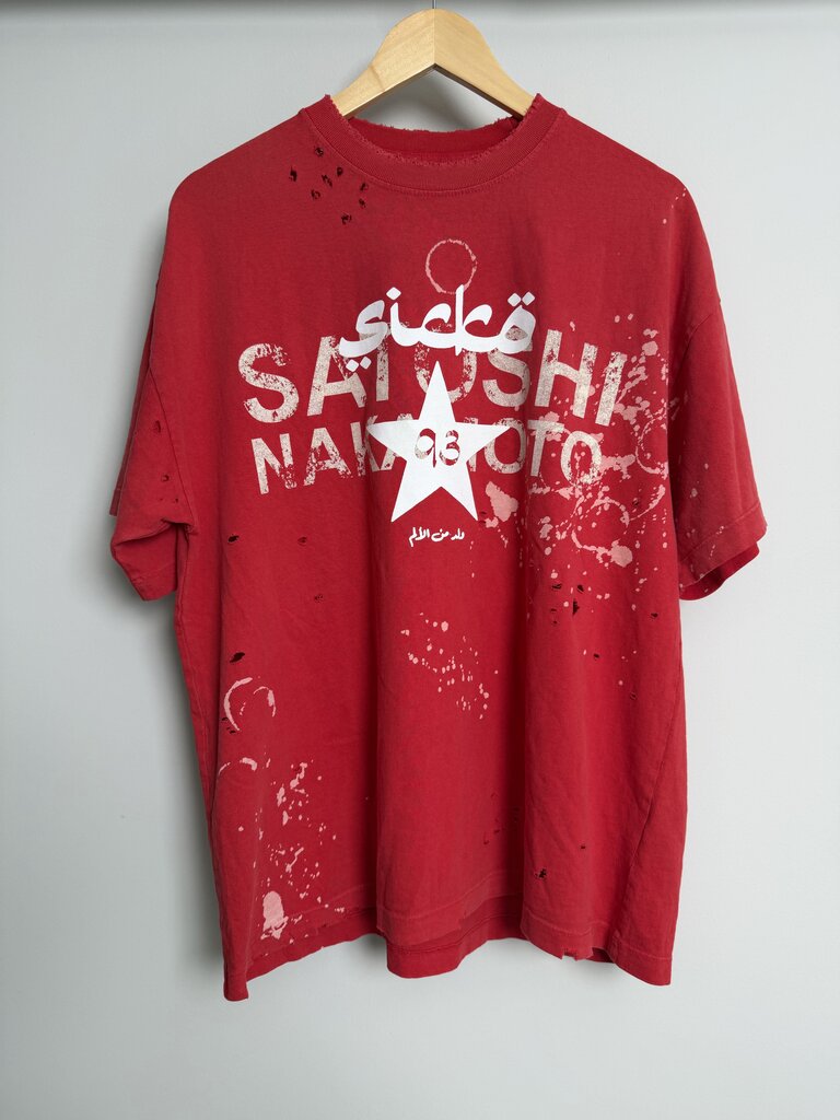 New Satoshi Sicko Spellout Red Distressed Tee size M