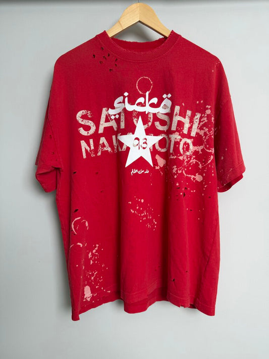 New Satoshi Sicko Spellout Red Distressed Tee size M