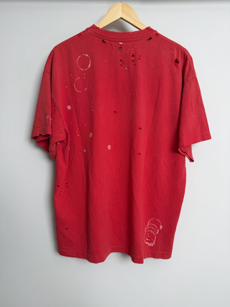 New Satoshi Sicko Spellout Red Distressed Tee size M