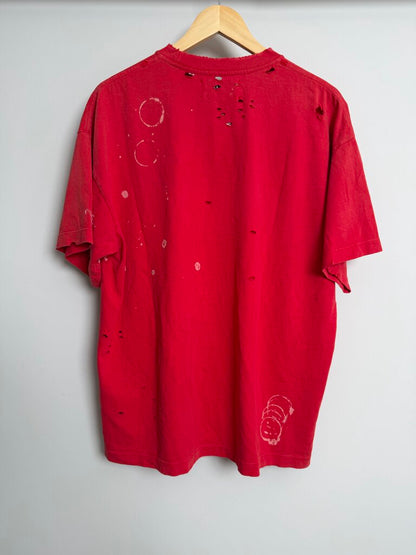 New Satoshi Sicko Spellout Red Distressed Tee size M