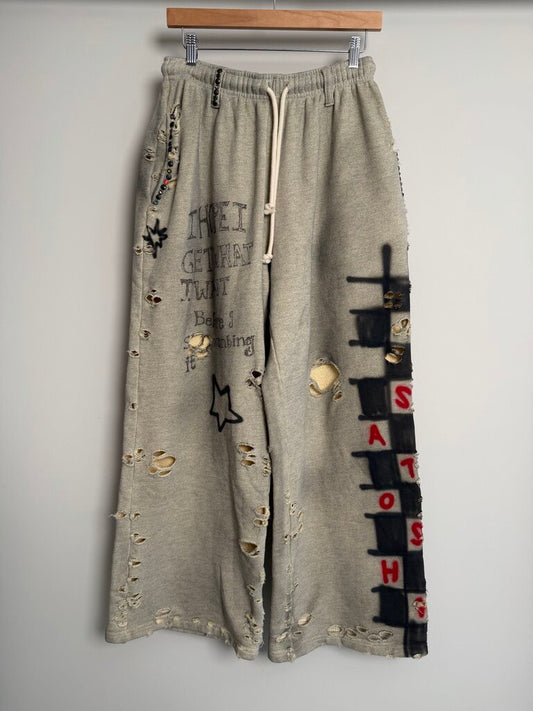 New Satoshi Checkered Graffiti Grey Sweatpants size L