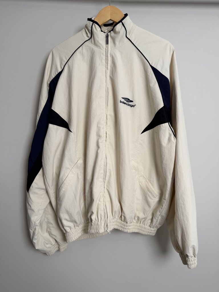 Preowned Balenciaga Cream Navy Black 3B Track Jacket size 2XS(Fits L/XL)