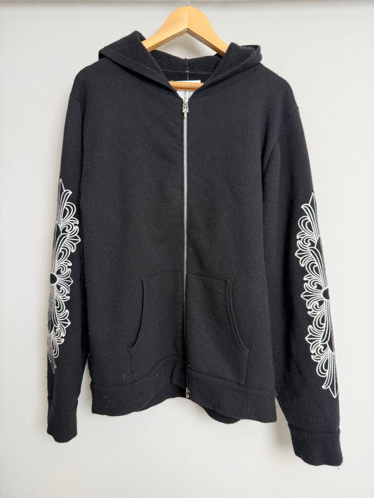 Chrome Heart Cashmere Spell Out Floral Black Zip Hoodie size L