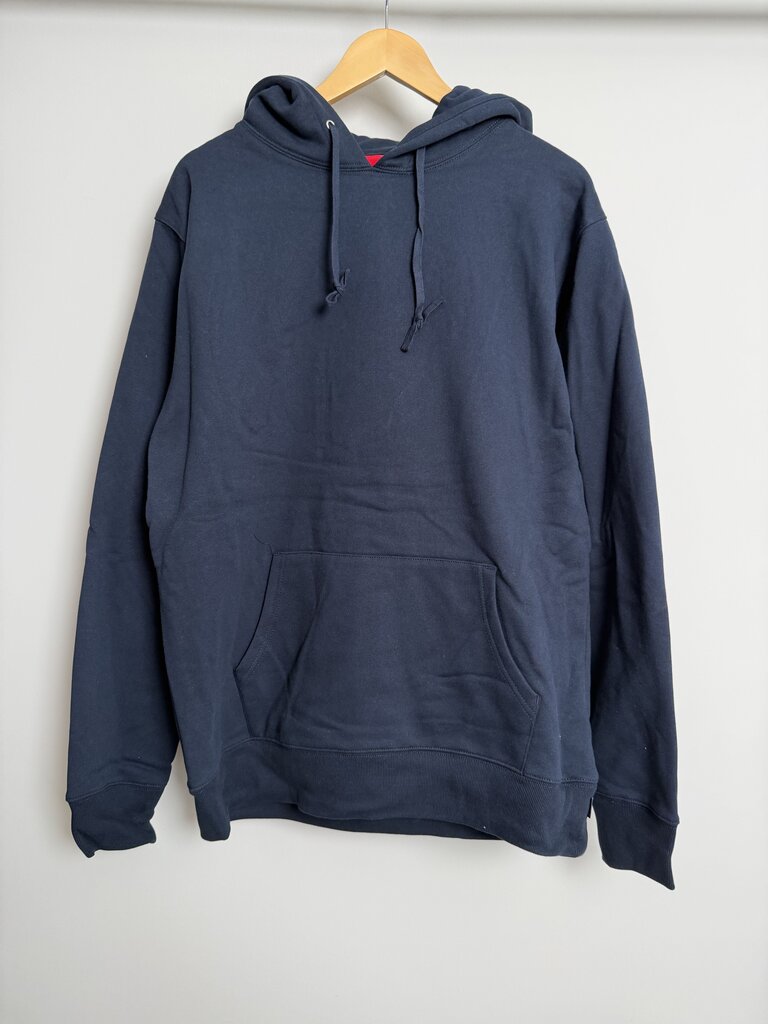 New Supreme Spellout Silk Logo Navy White Hoodie size L