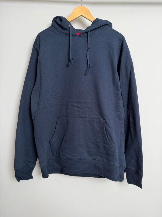 New Supreme Spellout Silk Logo Navy White Hoodie size L