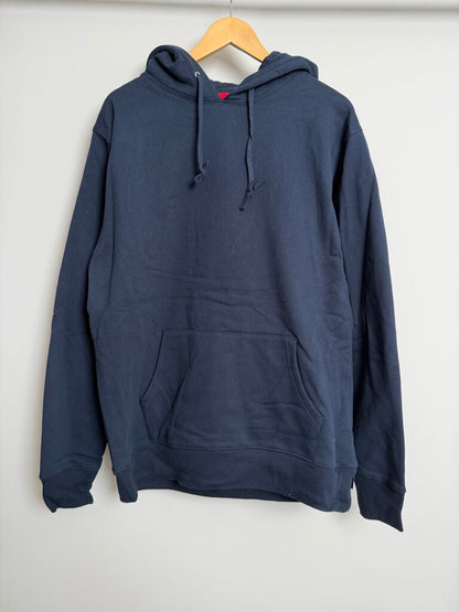 New Supreme Spellout Silk Logo Navy White Hoodie size XL