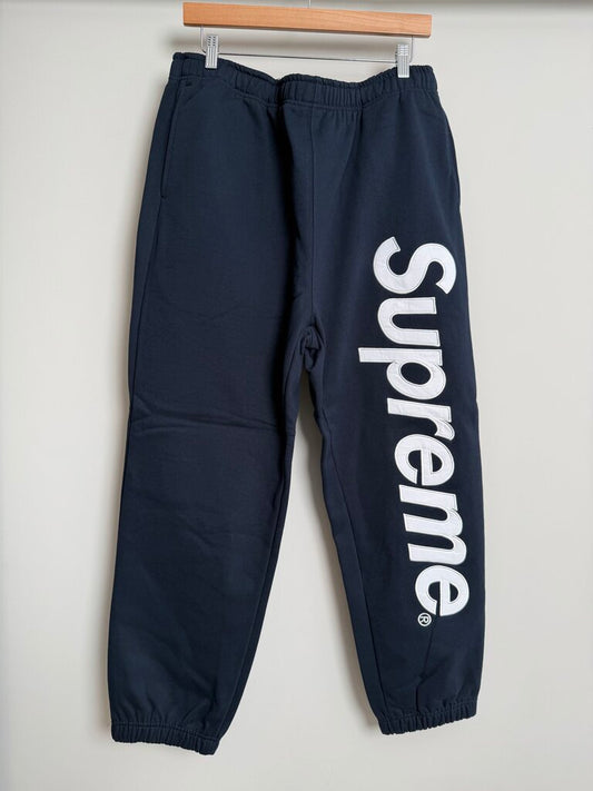 New Supreme Spellout Silk Logo Navy White Sweatpants size XL