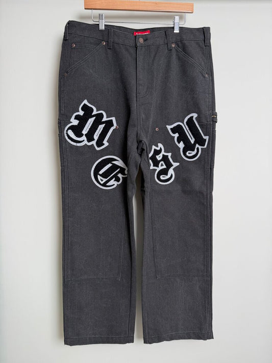 New Supreme Puff Logo Work Pants Grey Black size 36
