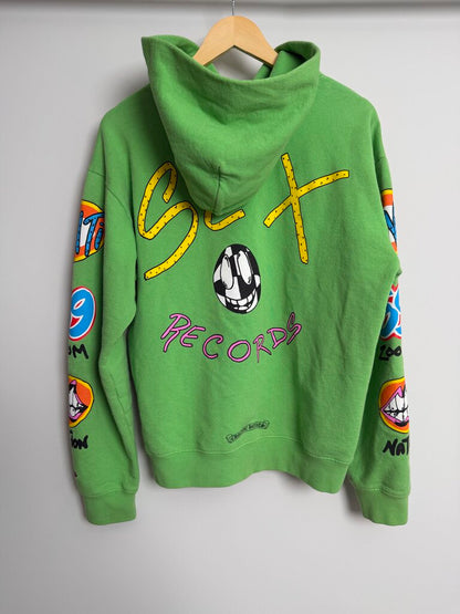 Preowned Chrome Heart Sex Records Lime Green Hoodie size L