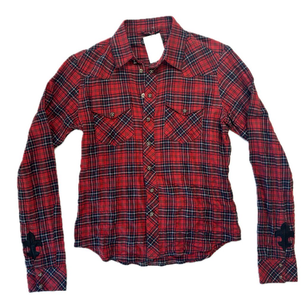 Preowned Chrome Hearts Red Fleur Patch Flannel Size Small