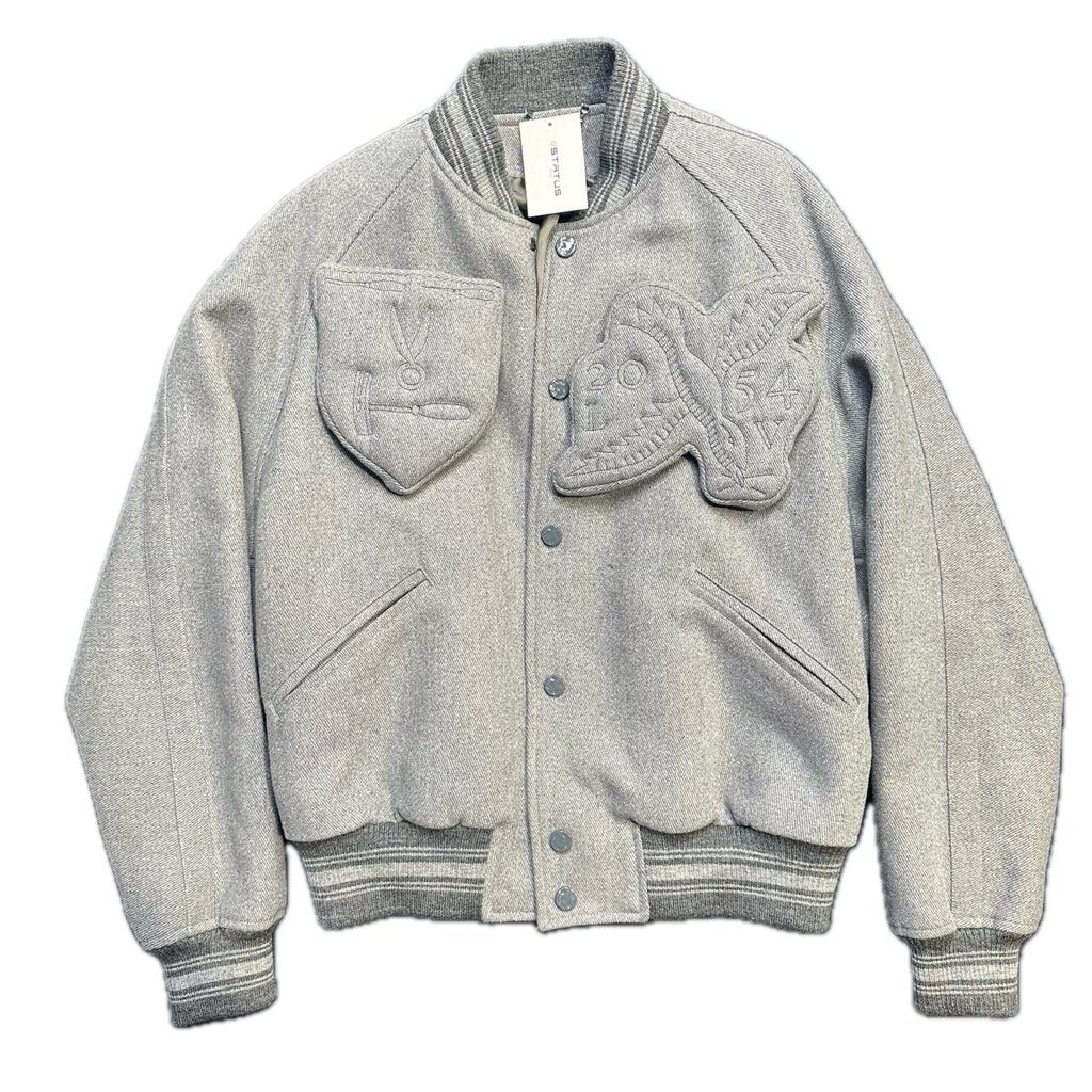 Preowned Louis Vuitton Puff Logo Grey Varsity Jacket size 50