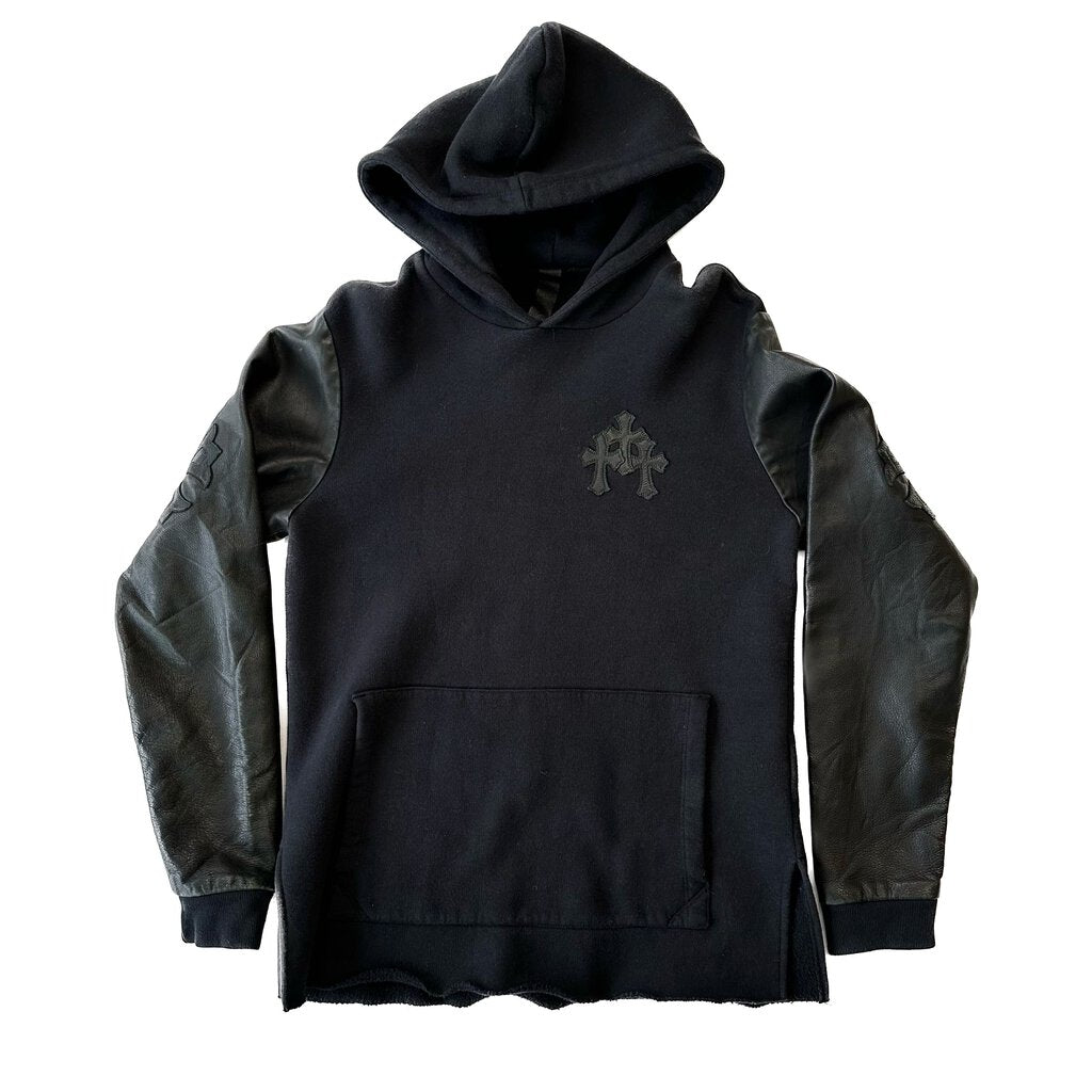 Preowned Chrome Heart Cemetery Leather Hoodie size M