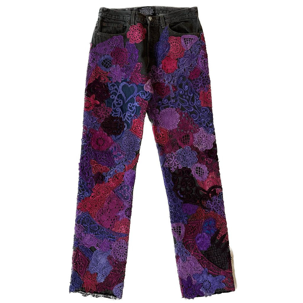 New Earthling Purple/Pink Paisley Denim Pants size 32